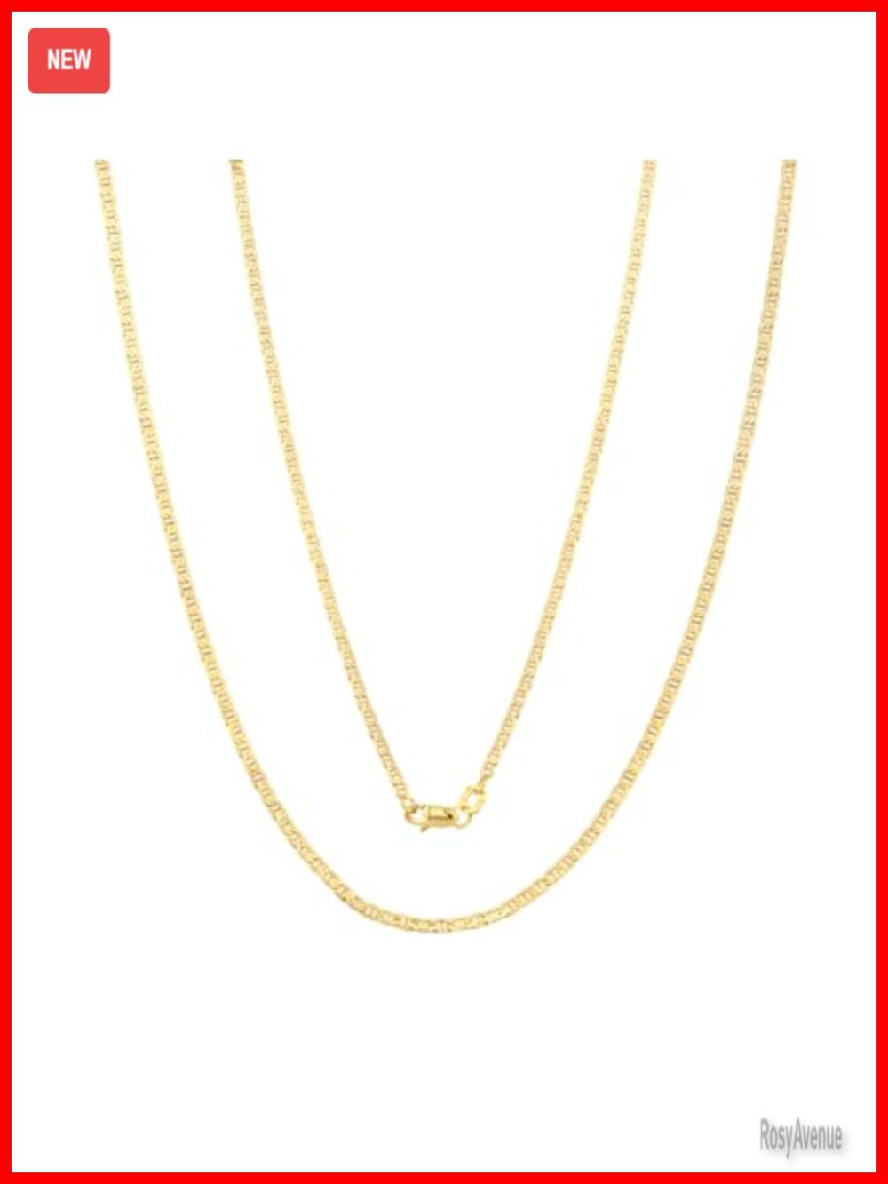 14K Solid Yellow Gold Mariner Chain Necklace, 18" Lobster Clasp, Real Gold
